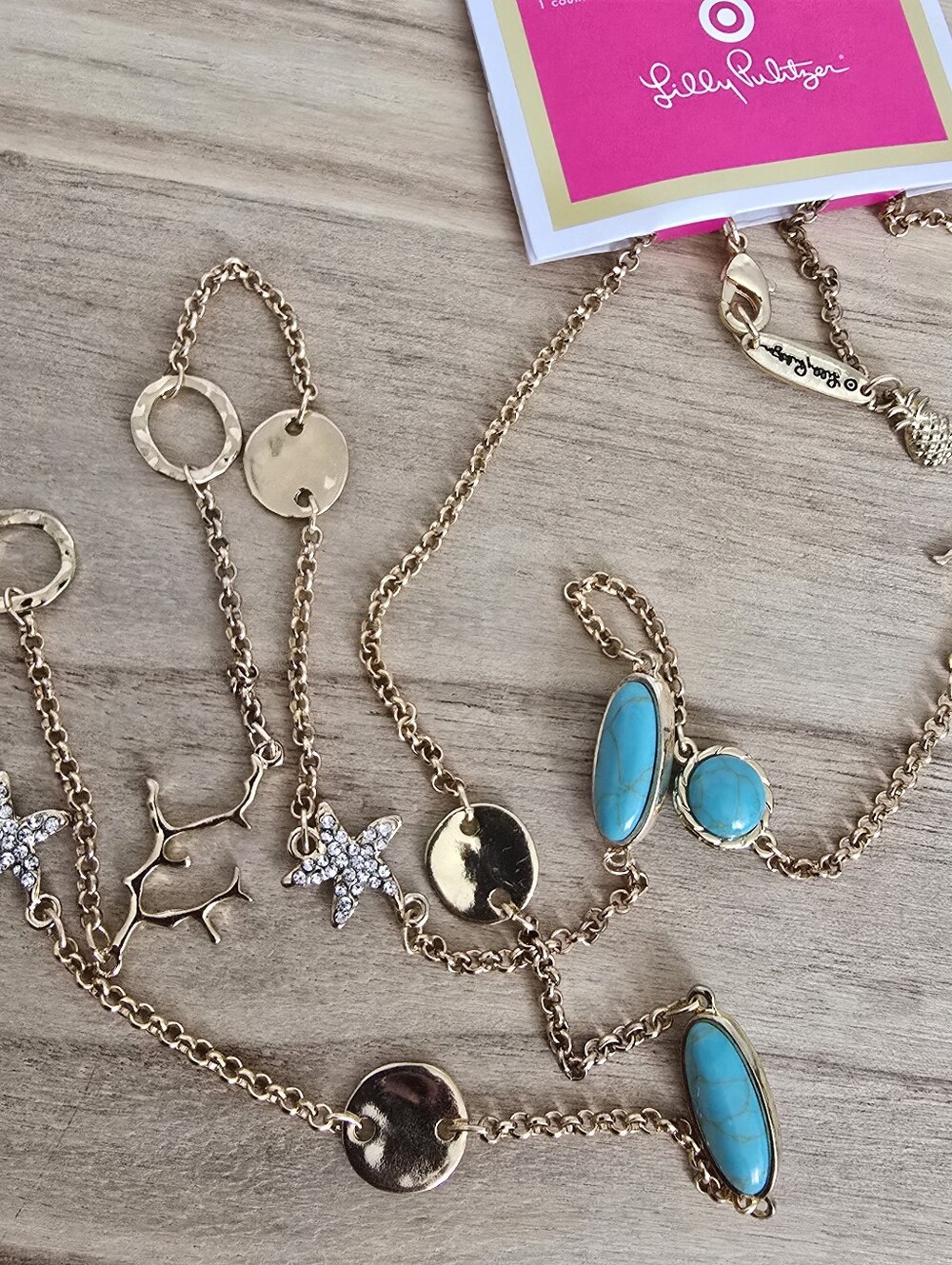 Lilly Pulitzer Gold-Tone Layered Charm Necklace with Turquoise Accents